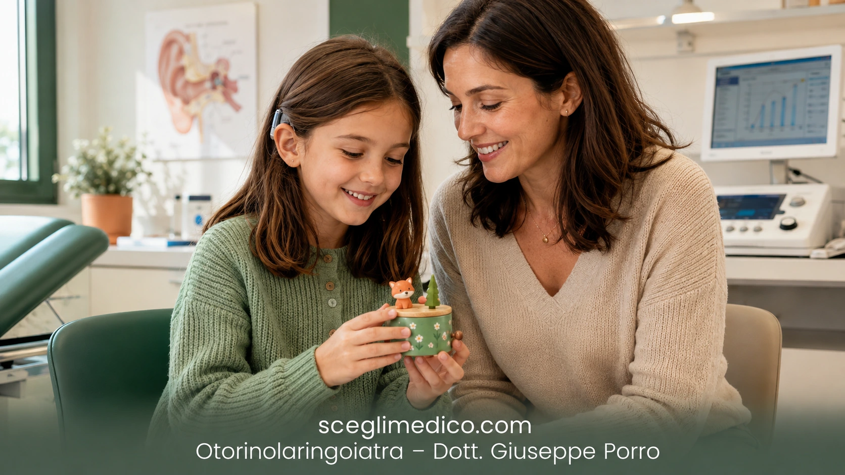 Scena illustrativa di una bambina e sua madre durante un’attività di ascolto. Non rappresenta la paziente dell’articolo.